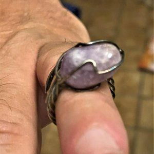 Antique sterling silver cocktail fork spoon ring with purple Gemstone